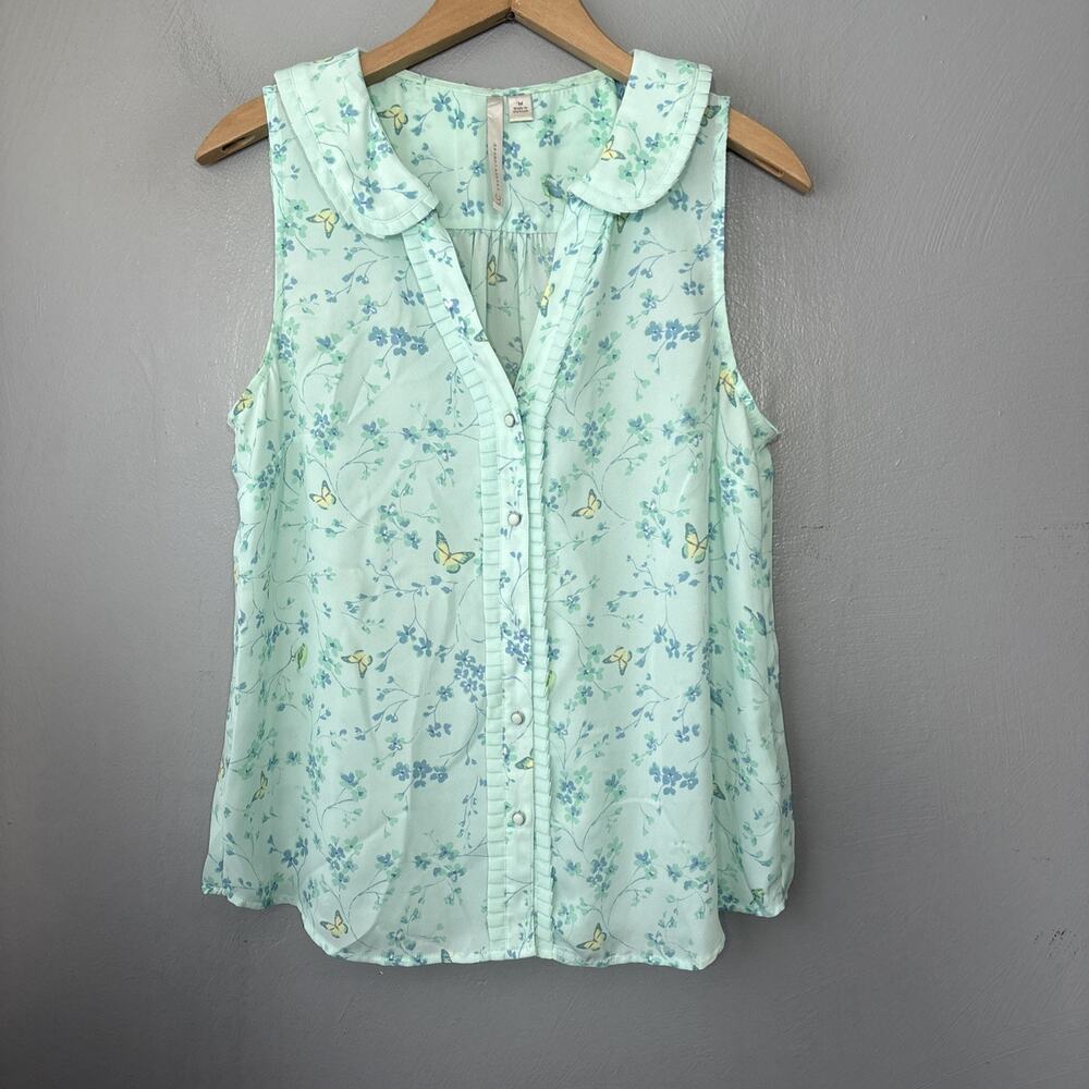 Butterfly Floral Top Size Medium Pastel Sleeveless Feminine Romantic Summer Cute